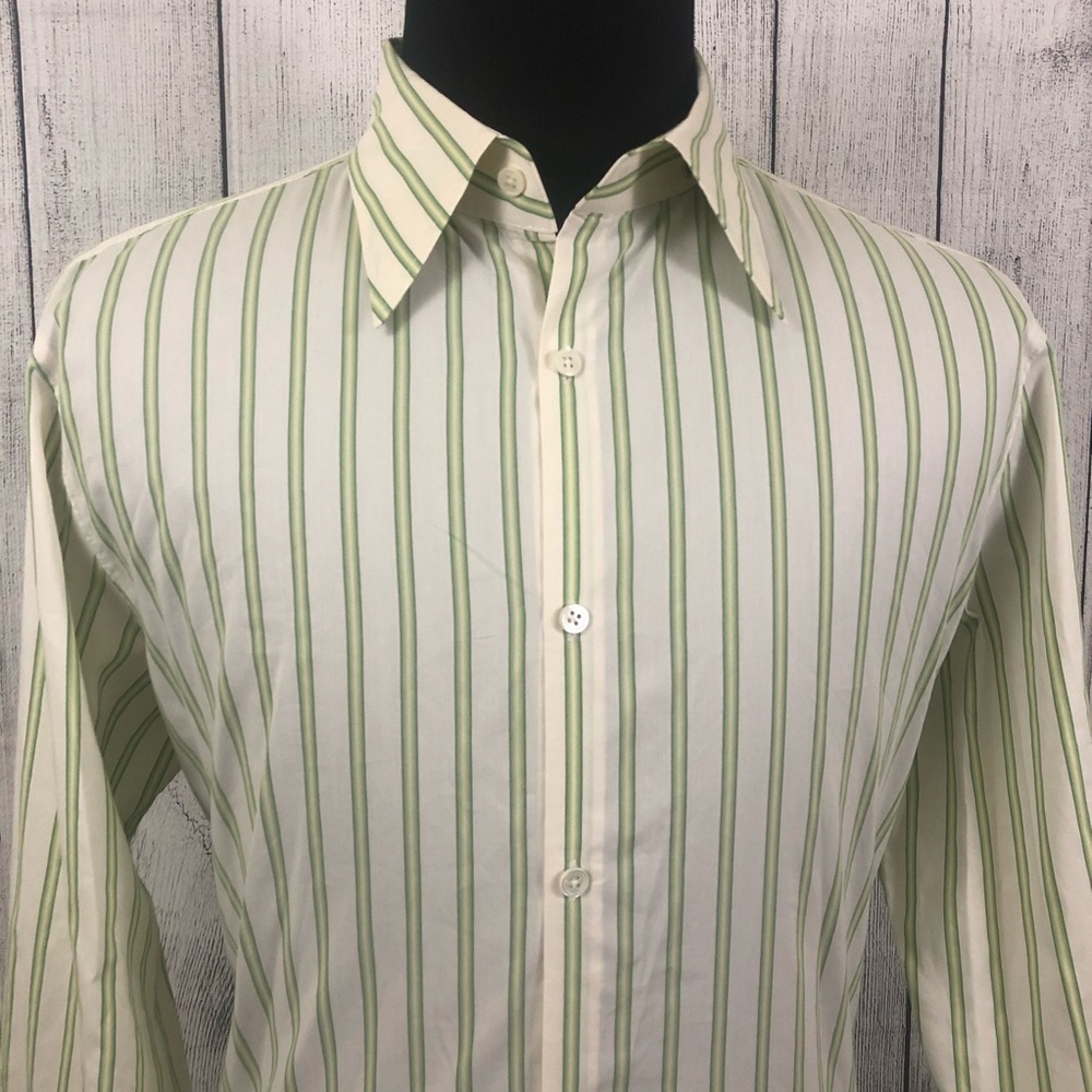 Theory XL Yellow and Green Striped Button-Up Shirt